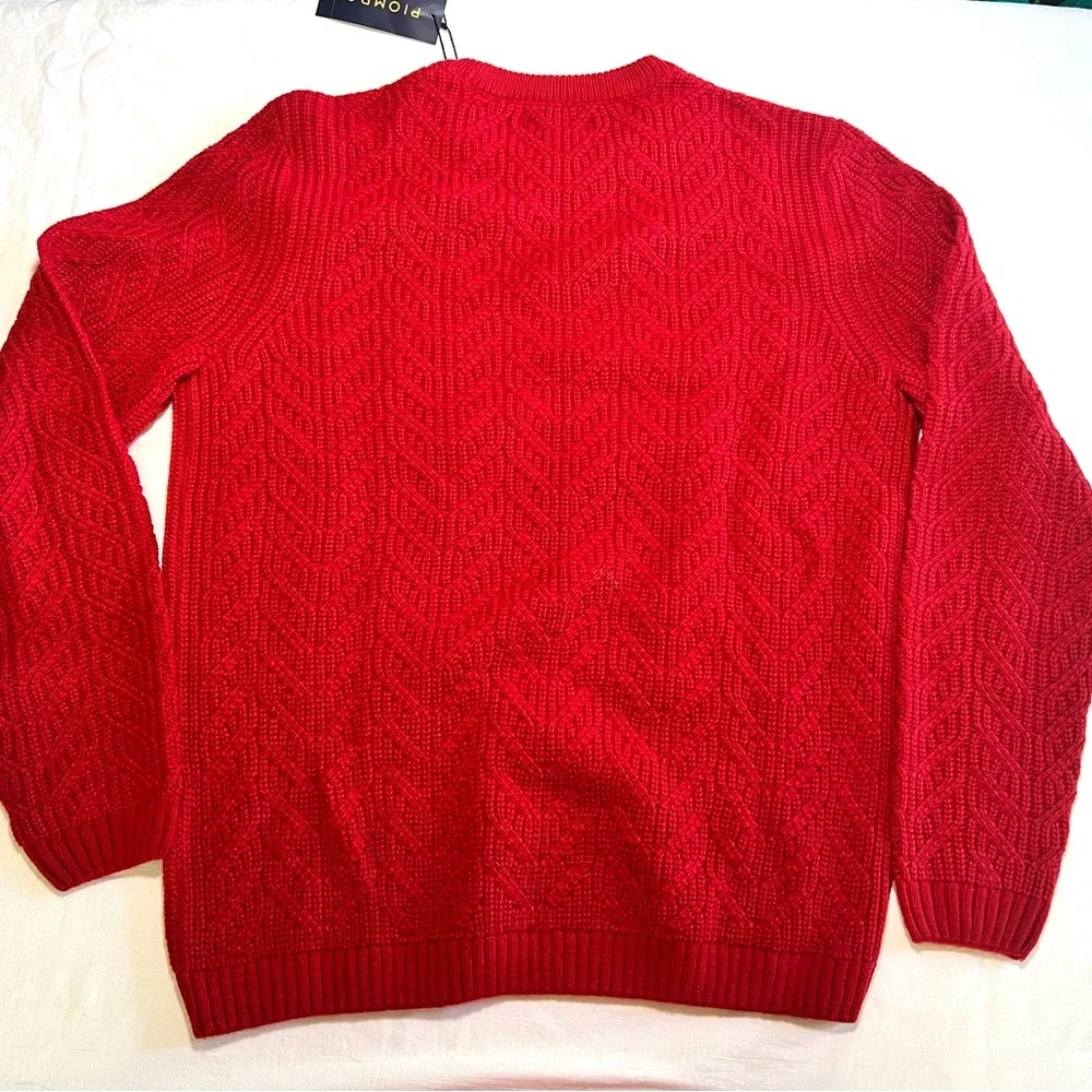Piombo Red Cable Knit Crewneck Sweater - Picture 7 of 9